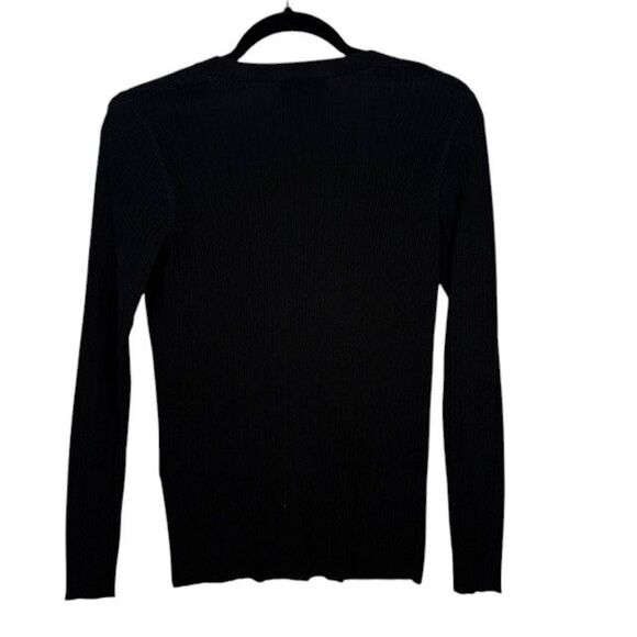 REISS Mae Slim Fit Ribbed Cardigan Top Black V-Neck Gold Buttons Size Medium - Picture 4 of 10